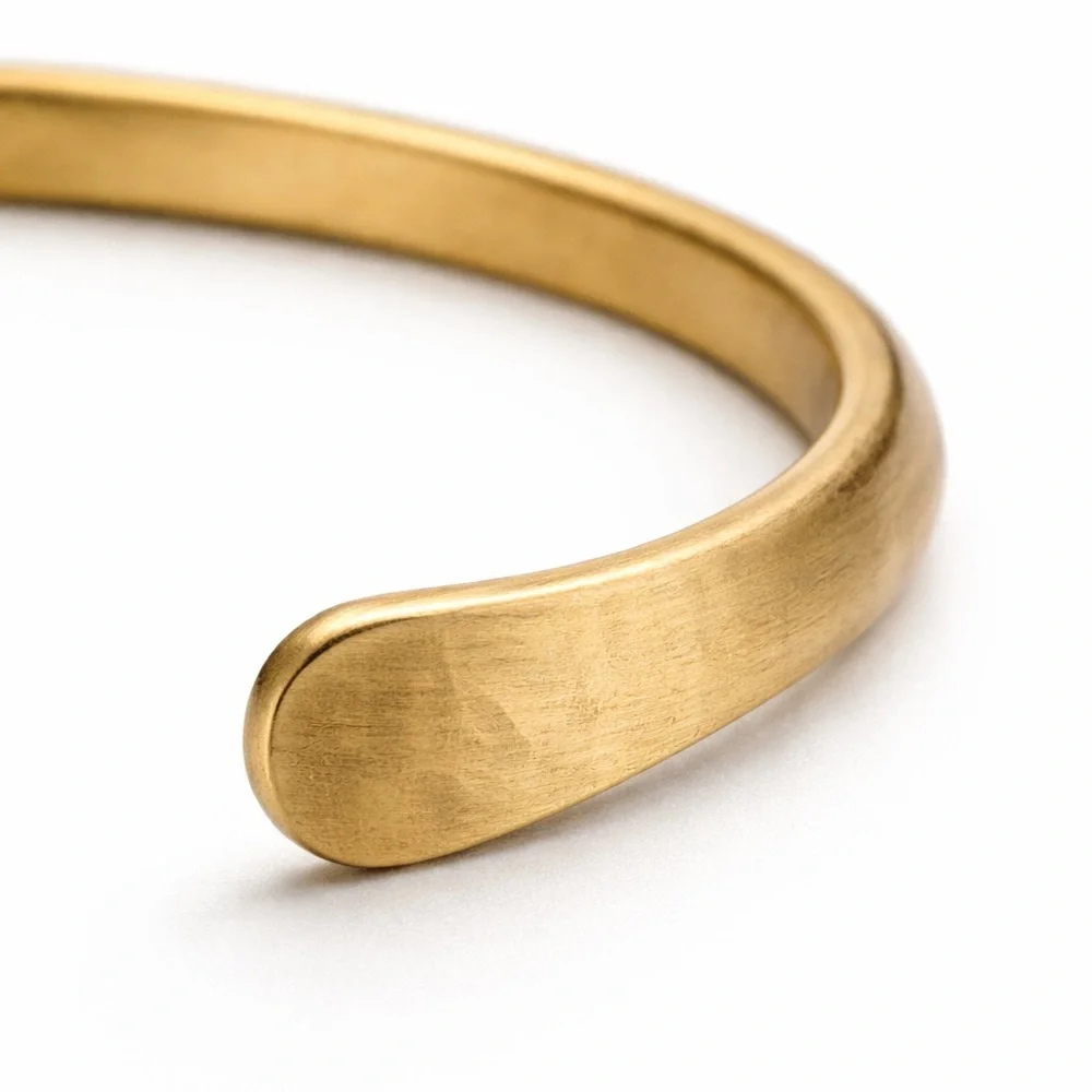 Pair Solid Brass Handmade Open Cuffs Paddle Terminal Artisan Minimalist Gold